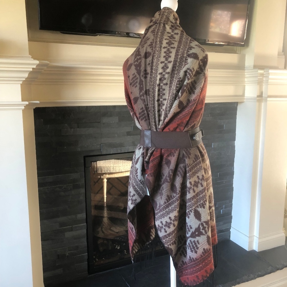 Wool blend wrap - One Size - Brown orange beige Southwestern vibe One size 71x24 - Picture 13 of 13